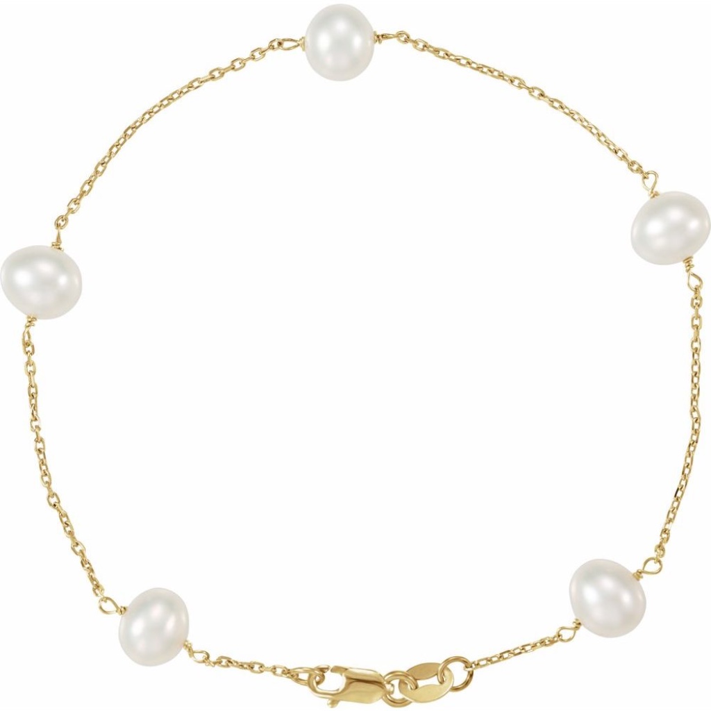 14k Yellow Cultured White Freshwater Pearl 5-Station 7